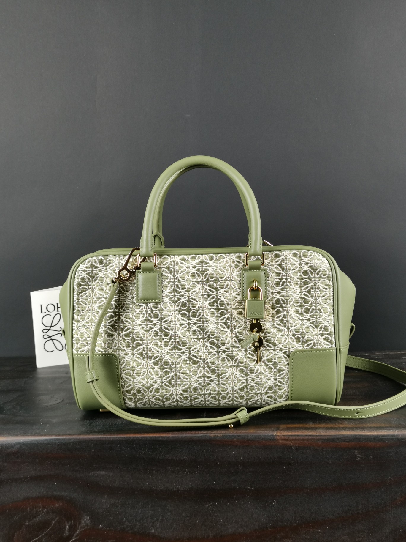 LOEWE HANDBAG white floral pattern on green base LOEWE HANDBAG white floral pattern on green base