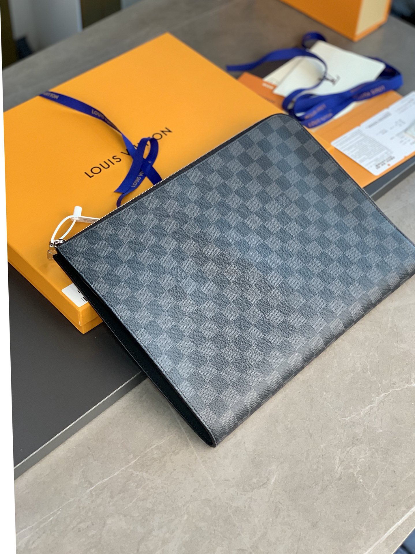 Louis Vuitton LV Pochette Voyage black grid medium clutch Louis Vuitton LV Pochette Voyage black grid medium clutch