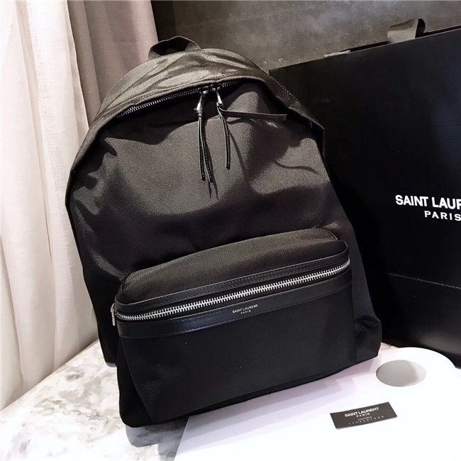 Yves Saint Laurent City Backpack With Pocket Patch Black Twill And Leather Yves Saint Laurent City Backpack With Pocket Patch Black Twill And Leather