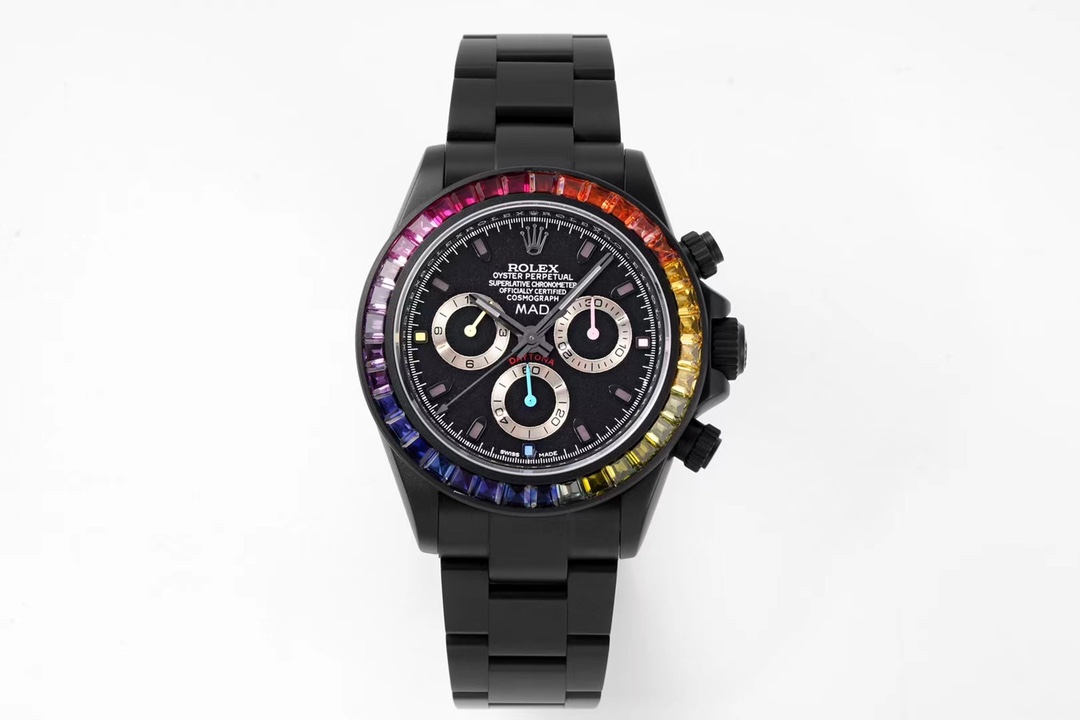 Black Dial Rainbow Gem Bezel Steel Bracelet Automatic Mechanical Watch Black Dial Rainbow Gem Bezel Steel Bracelet Automatic Mechanical Watch