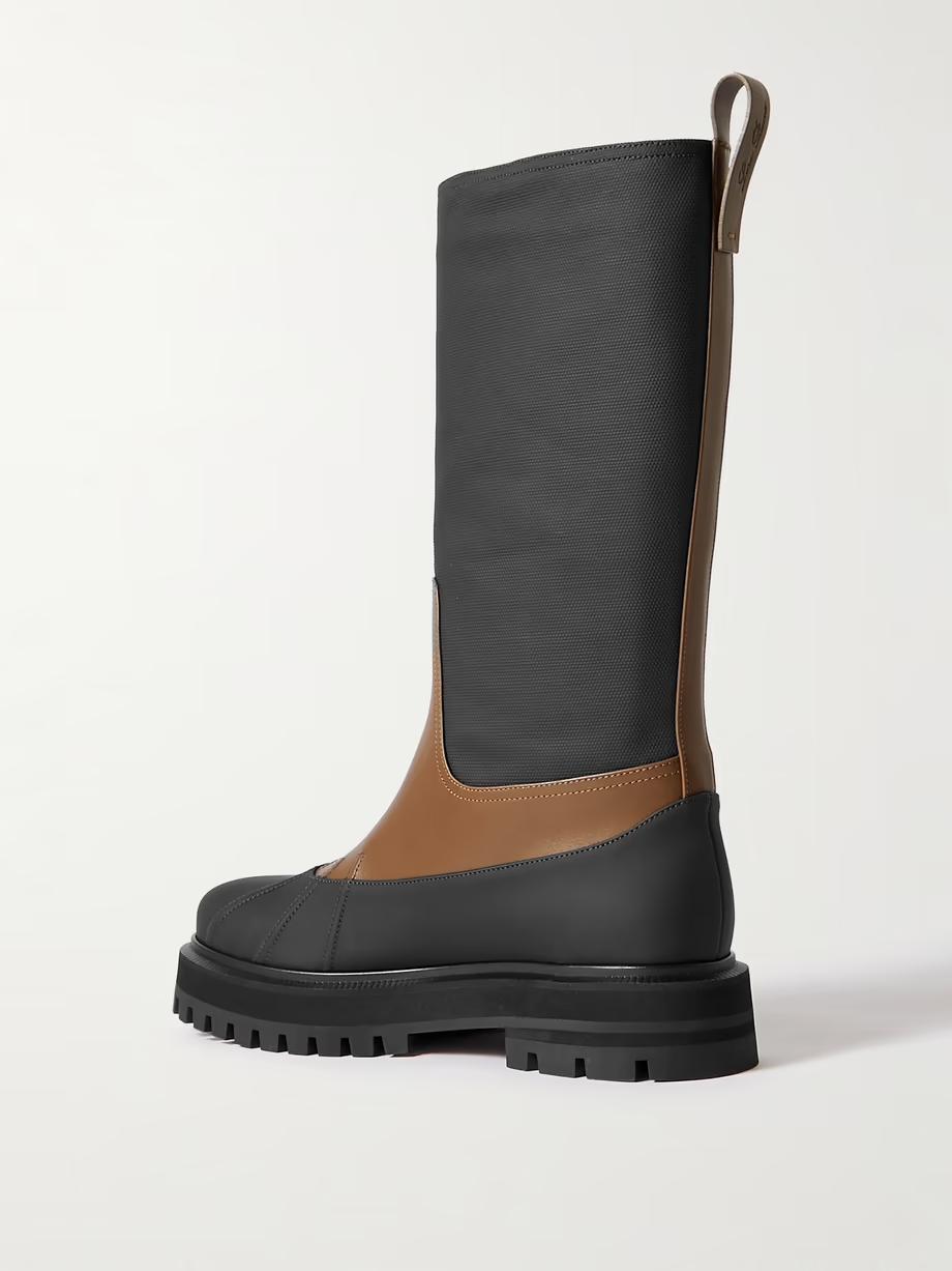 Regent Fishing leather and coated-canvas rain boots Regent Fishing leather and coated-canvas rain boots