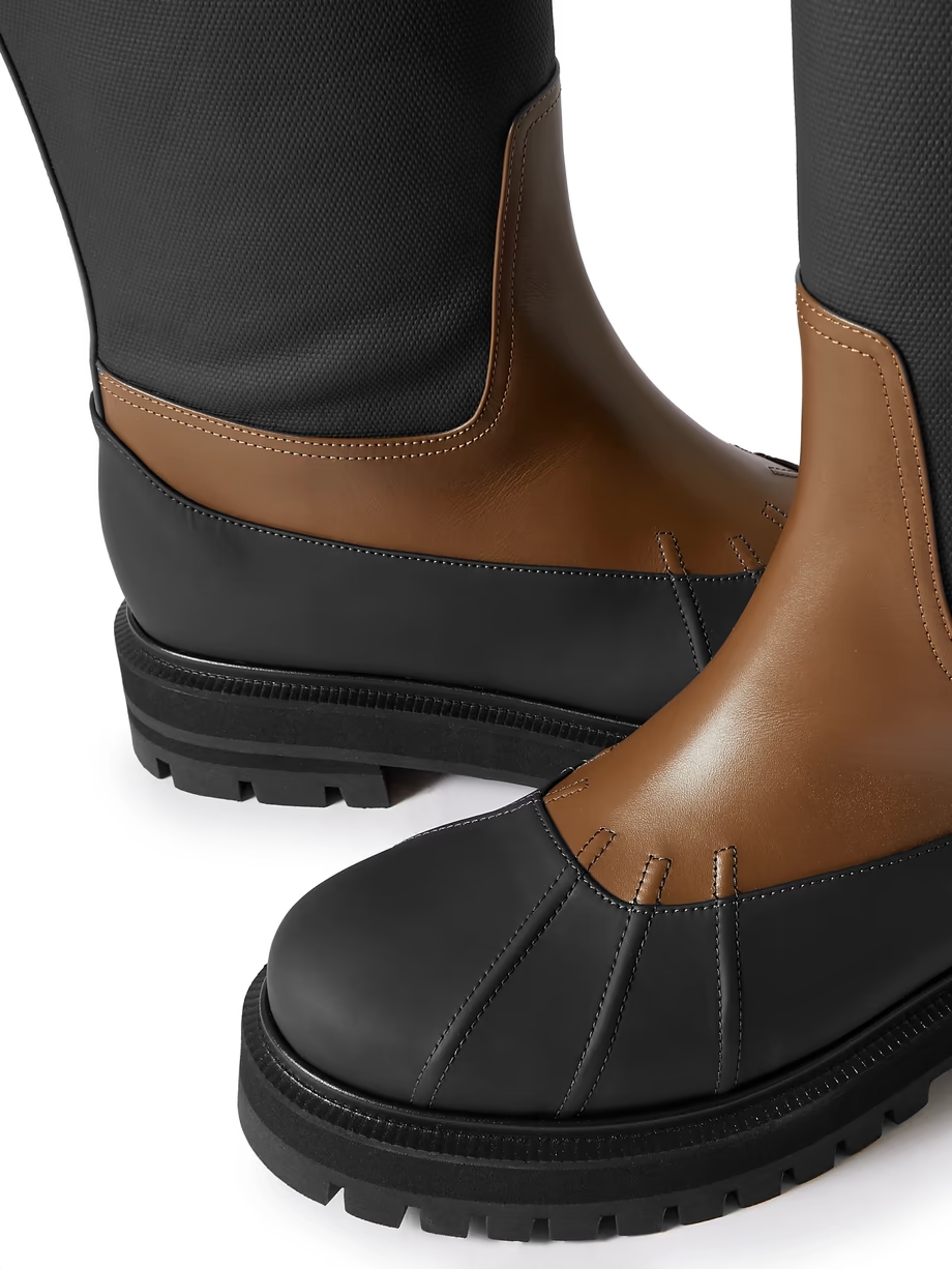 Regent Fishing leather and coated-canvas rain boots Regent Fishing leather and coated-canvas rain boots