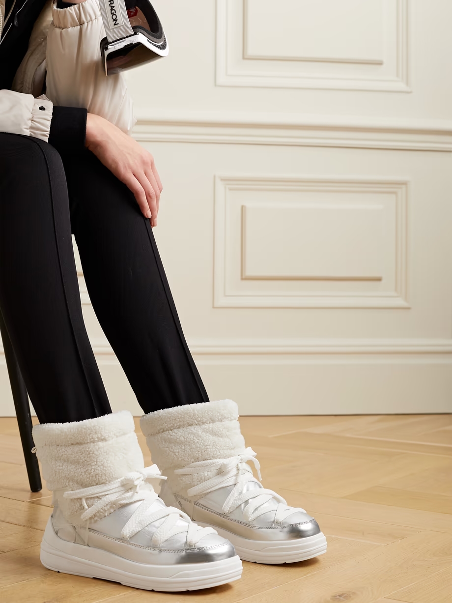 Insolux M rubber-trimmed fleece, metallic shell and leather snow boots Insolux M rubber-trimmed fleece, metallic shell and leather snow boots