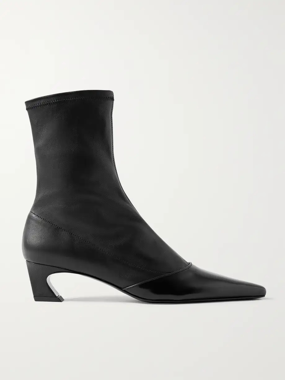 Patent-trimmed leather ankle boots Patent-trimmed leather ankle boots