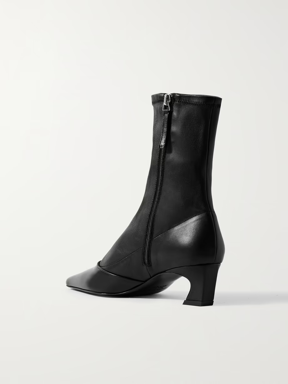Patent-trimmed leather ankle boots Patent-trimmed leather ankle boots