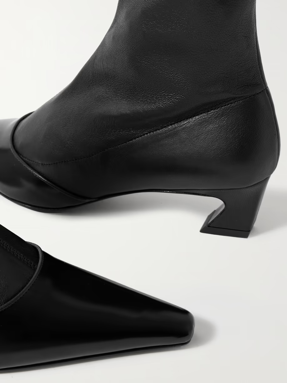Patent-trimmed leather ankle boots Patent-trimmed leather ankle boots