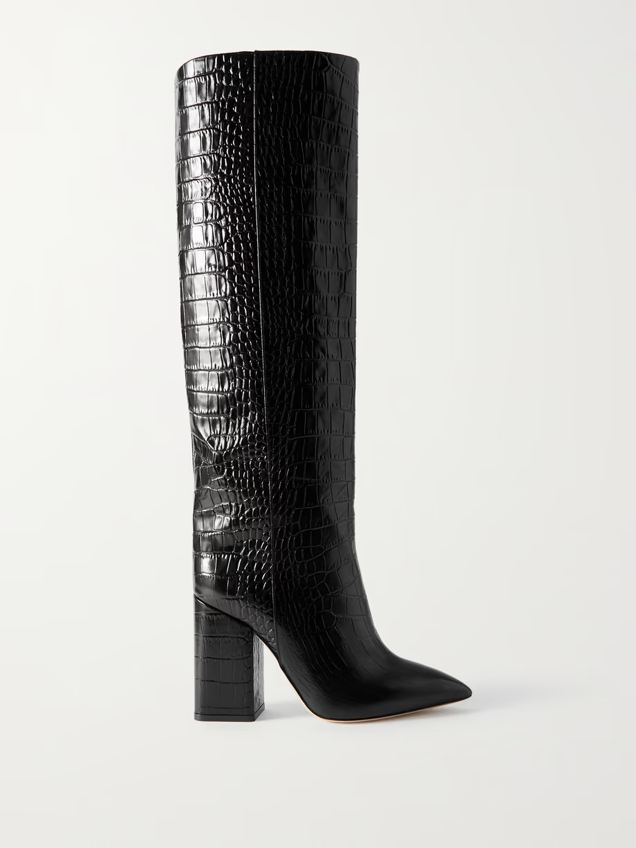Anja croc-effect leather knee boots Anja croc-effect leather knee boots