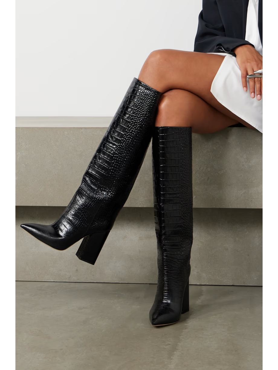 Anja croc-effect leather knee boots Anja croc-effect leather knee boots