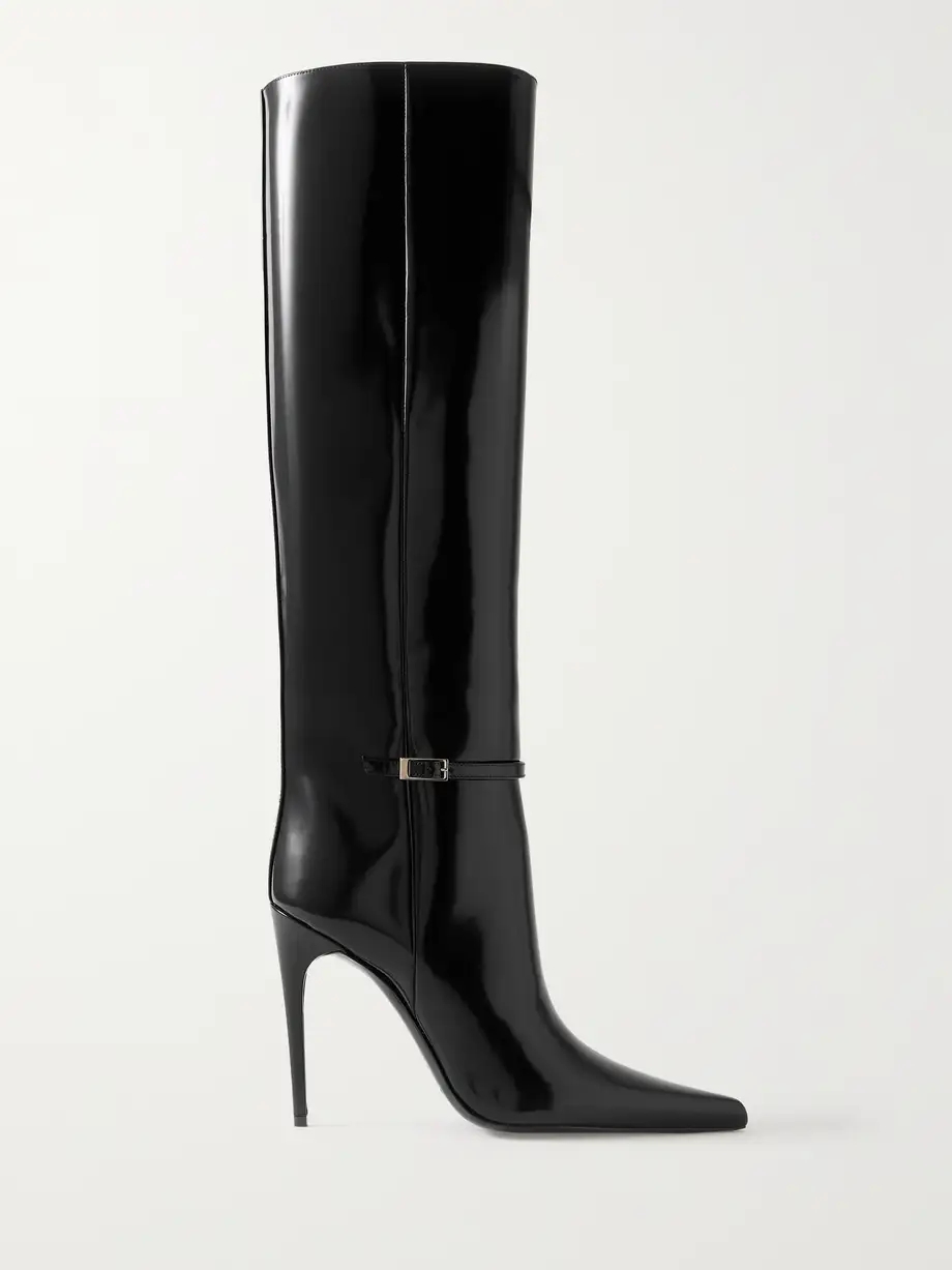 Vendome buckled glossed-leather knee boots Vendome buckled glossed-leather knee boots