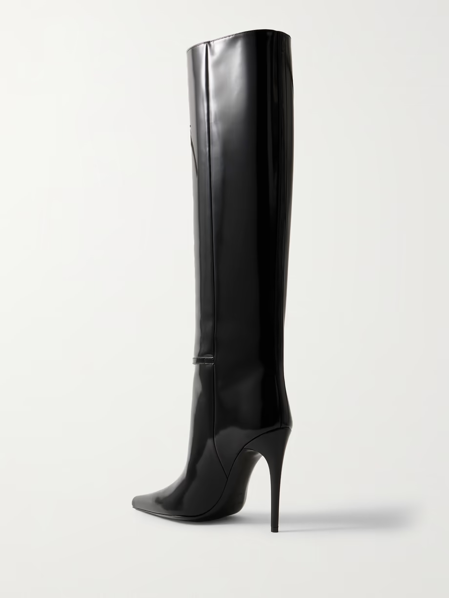 Vendome buckled glossed-leather knee boots Vendome buckled glossed-leather knee boots