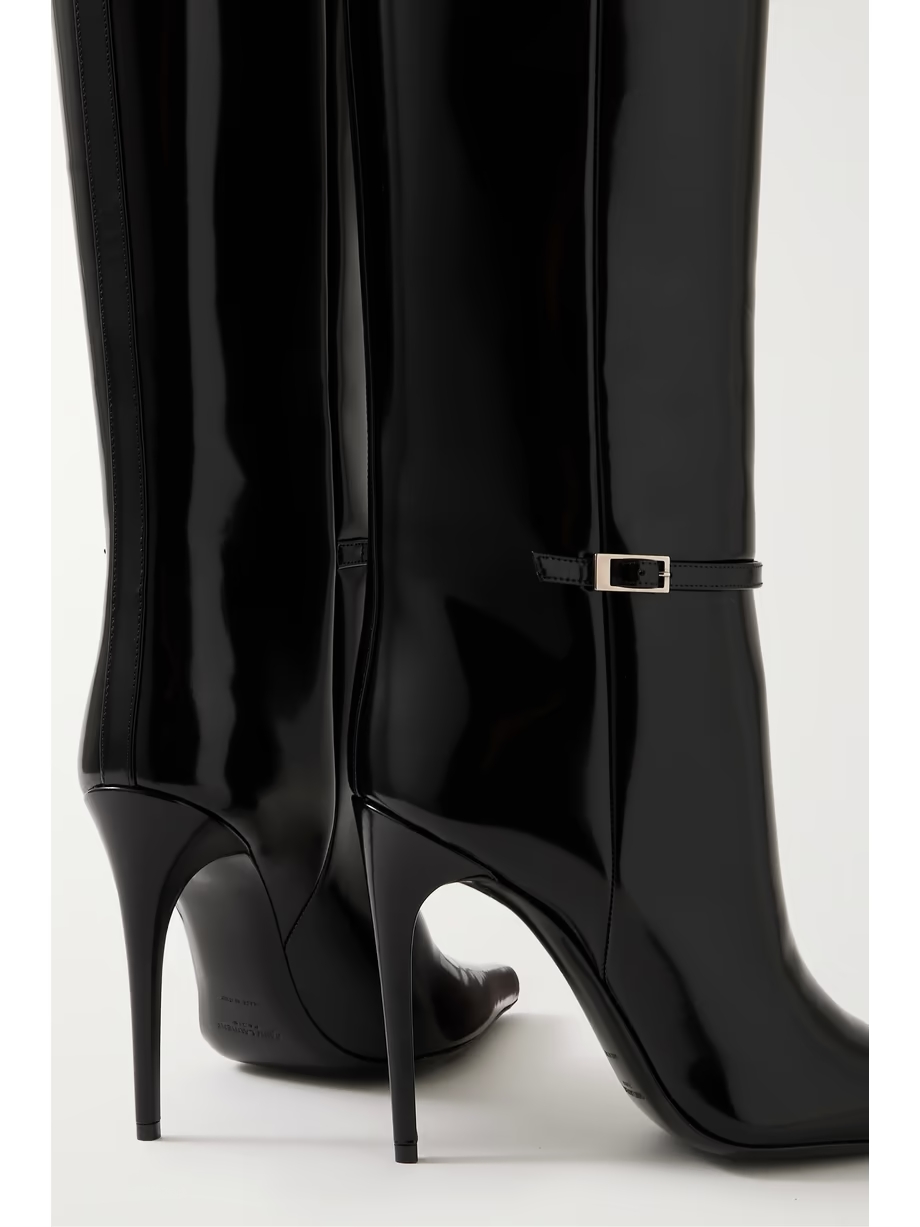 Vendome buckled glossed-leather knee boots Vendome buckled glossed-leather knee boots
