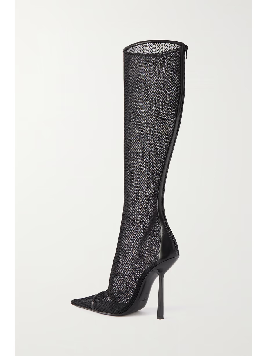 Oxalis buckle-embellished leather-trimmed mesh knee boots Oxalis buckle-embellished leather-trimmed mesh knee boots