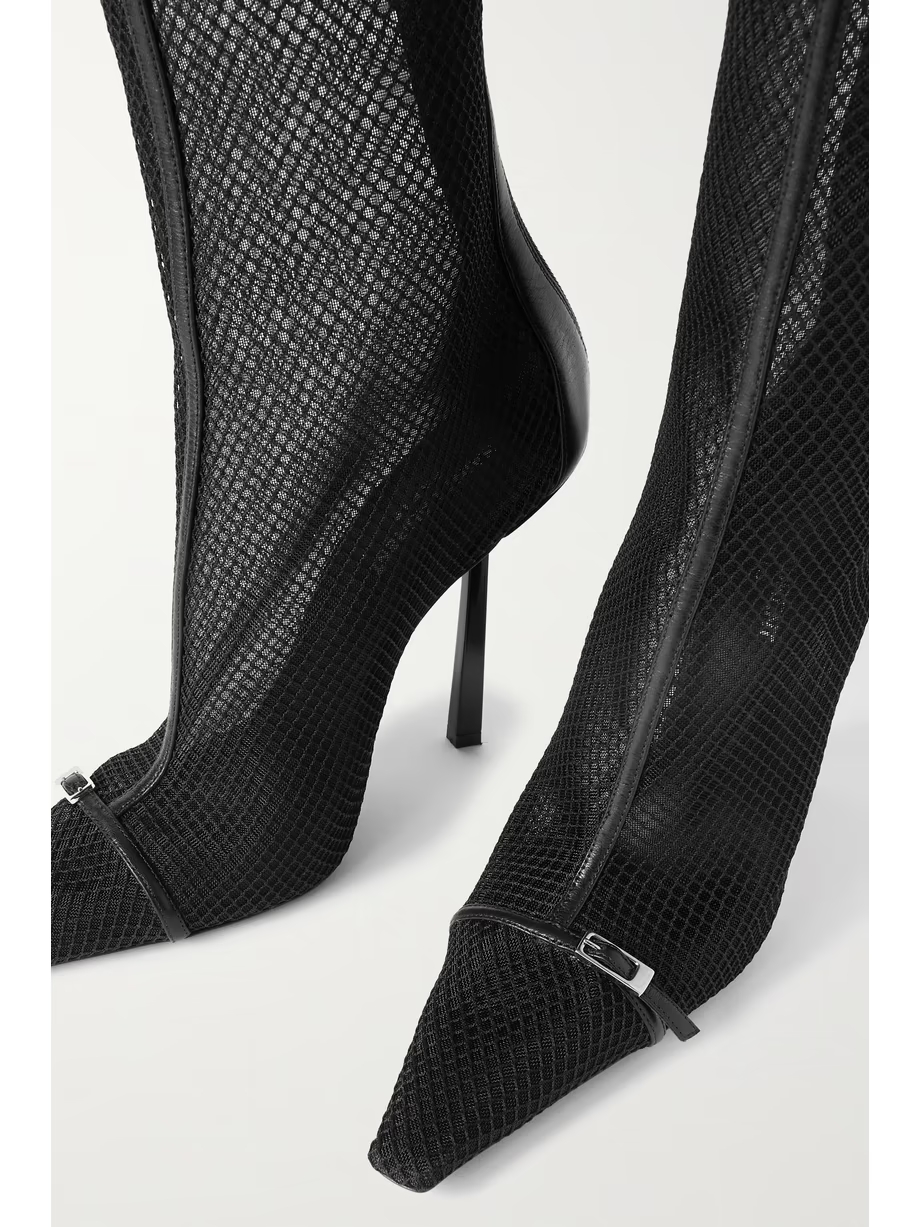 Oxalis buckle-embellished leather-trimmed mesh knee boots Oxalis buckle-embellished leather-trimmed mesh knee boots