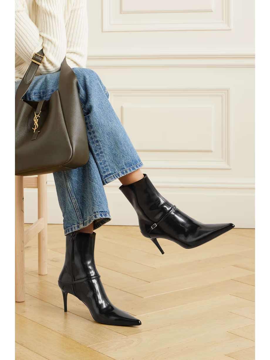 Vendome buckled glossed-leather ankle boots Vendome buckled glossed-leather ankle boots