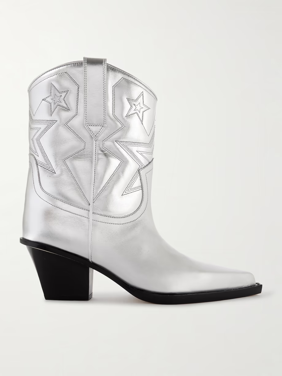 Texas Star embroidered debossed metallic leather cowboy boots Texas Star embroidered debossed metallic leather cowboy boots