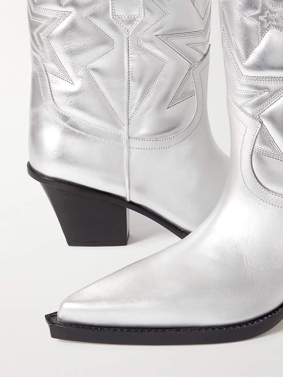 Texas Star embroidered debossed metallic leather cowboy boots Texas Star embroidered debossed metallic leather cowboy boots
