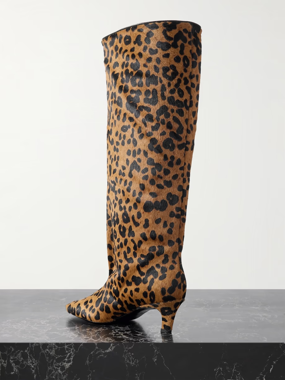 The Wide Shaft leopard-print calf hair knee boots The Wide Shaft leopard-print calf hair knee boots