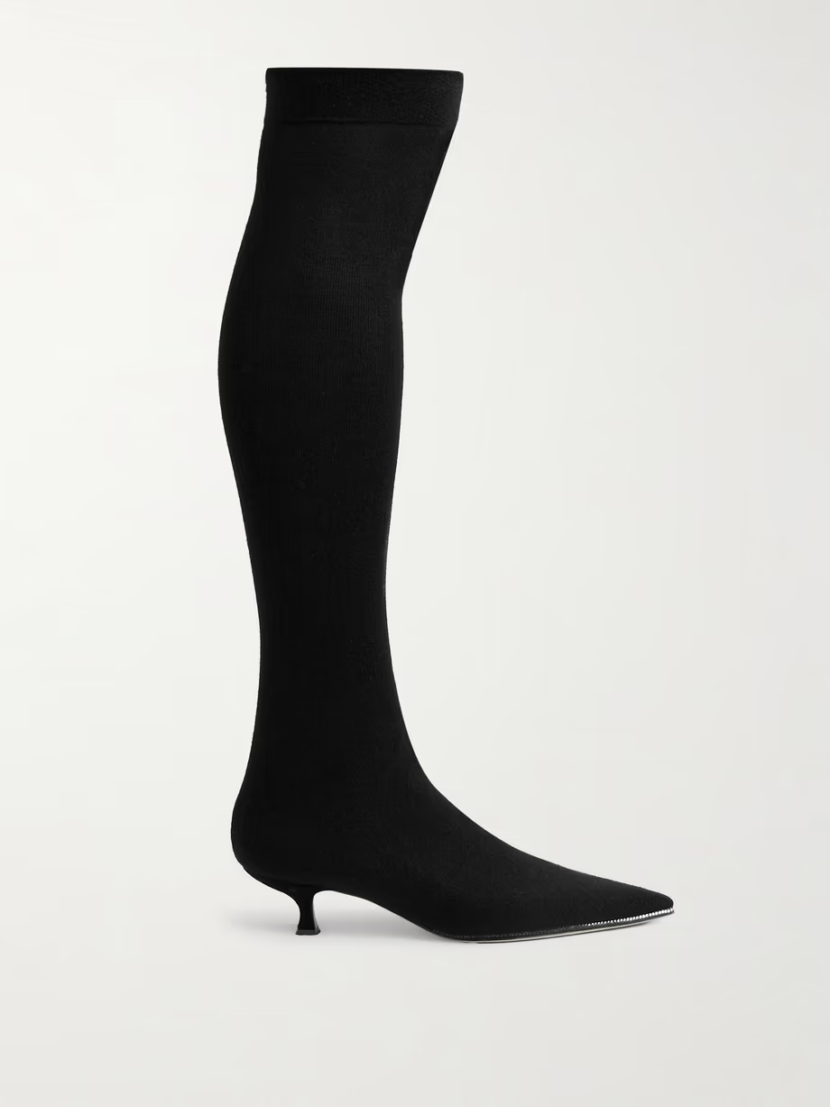 Crystal-embellished stretch-knit over-the-knee boots Crystal-embellished stretch-knit over-the-knee boots
