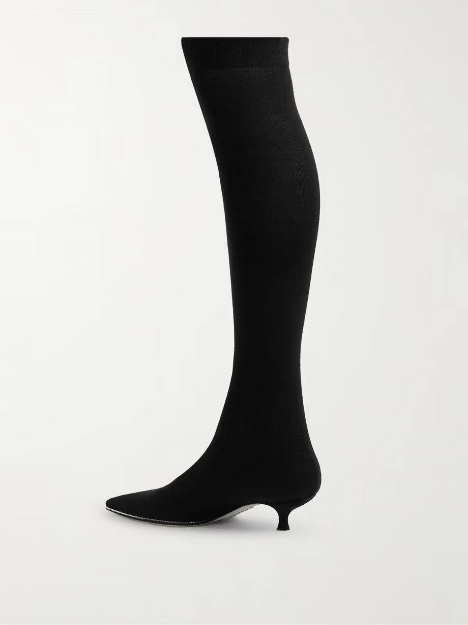 Crystal-embellished stretch-knit over-the-knee boots Crystal-embellished stretch-knit over-the-knee boots