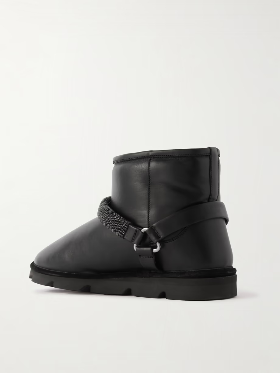 Bead-embellished shearling-lined padded leather ankle boots Bead-embellished shearling-lined padded leather ankle boots