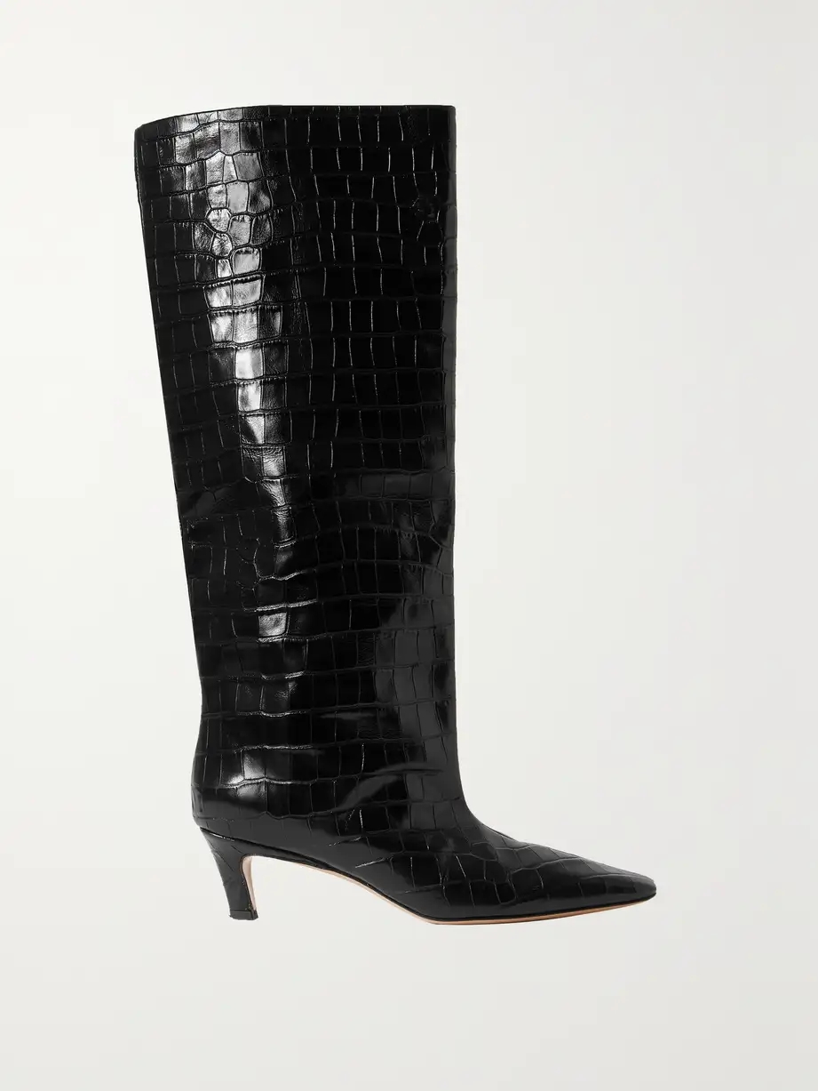 + NET SUSTAIN croc-effect leather knee boots + NET SUSTAIN croc-effect leather knee boots