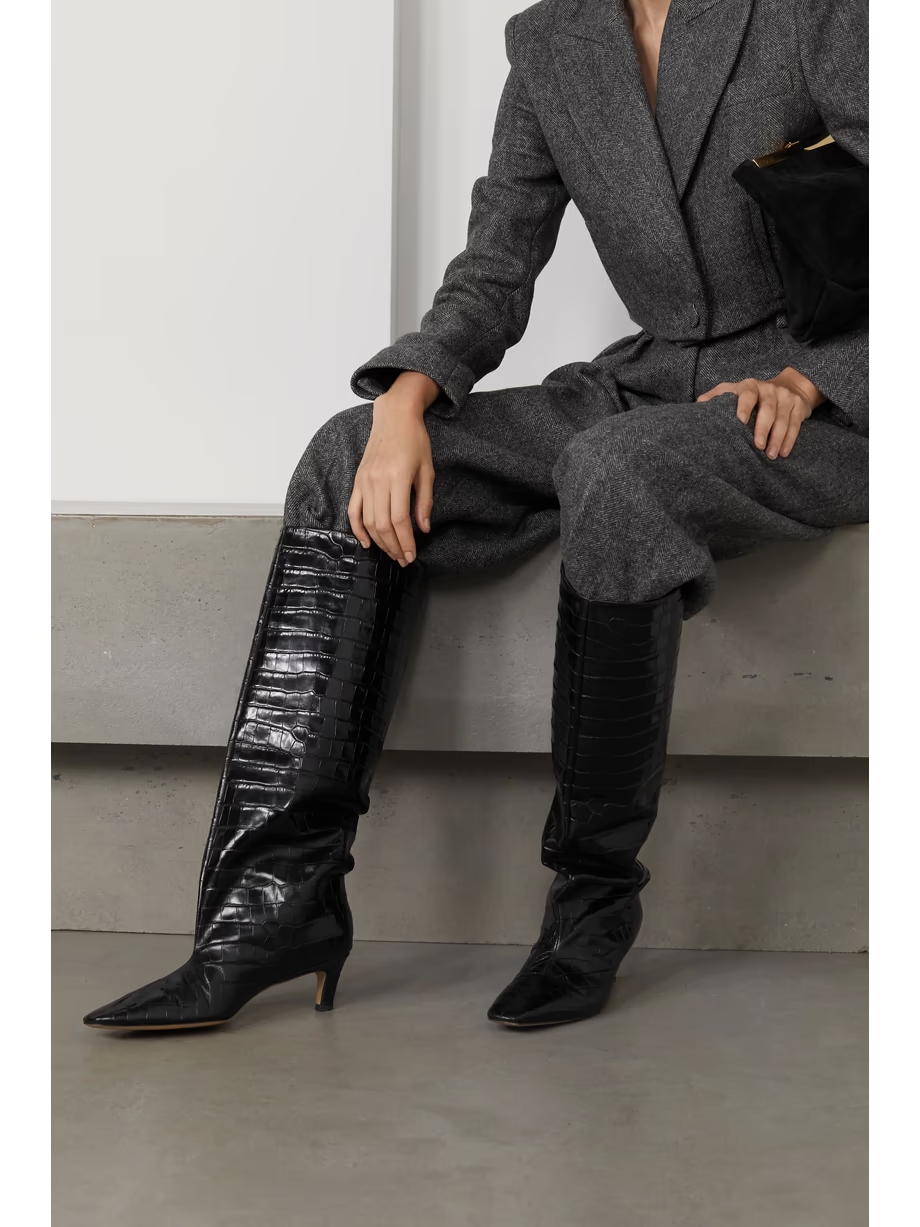 + NET SUSTAIN croc-effect leather knee boots + NET SUSTAIN croc-effect leather knee boots