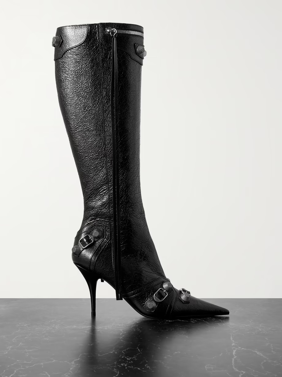 Cagole embellished textured-leather knee boots Cagole embellished textured-leather knee boots