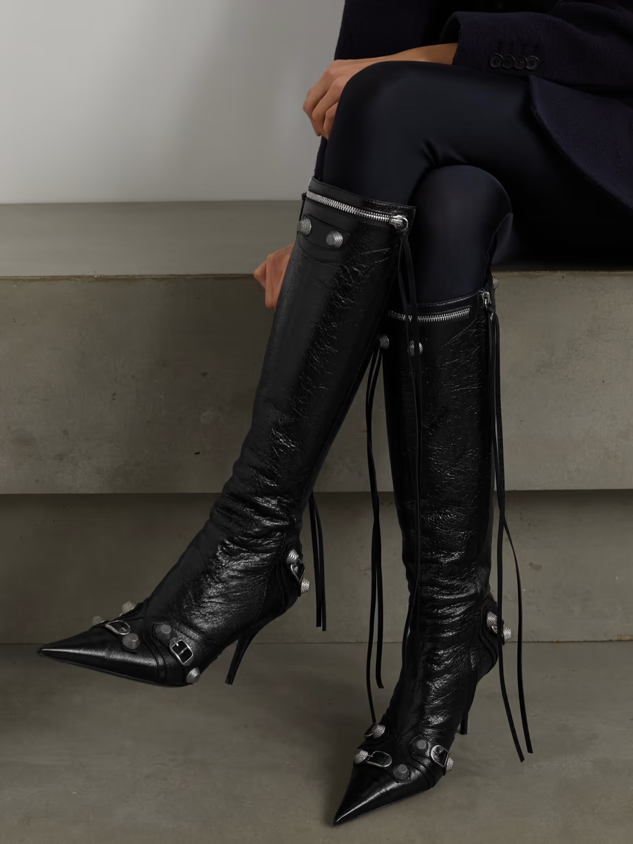 Cagole embellished textured-leather knee boots Cagole embellished textured-leather knee boots