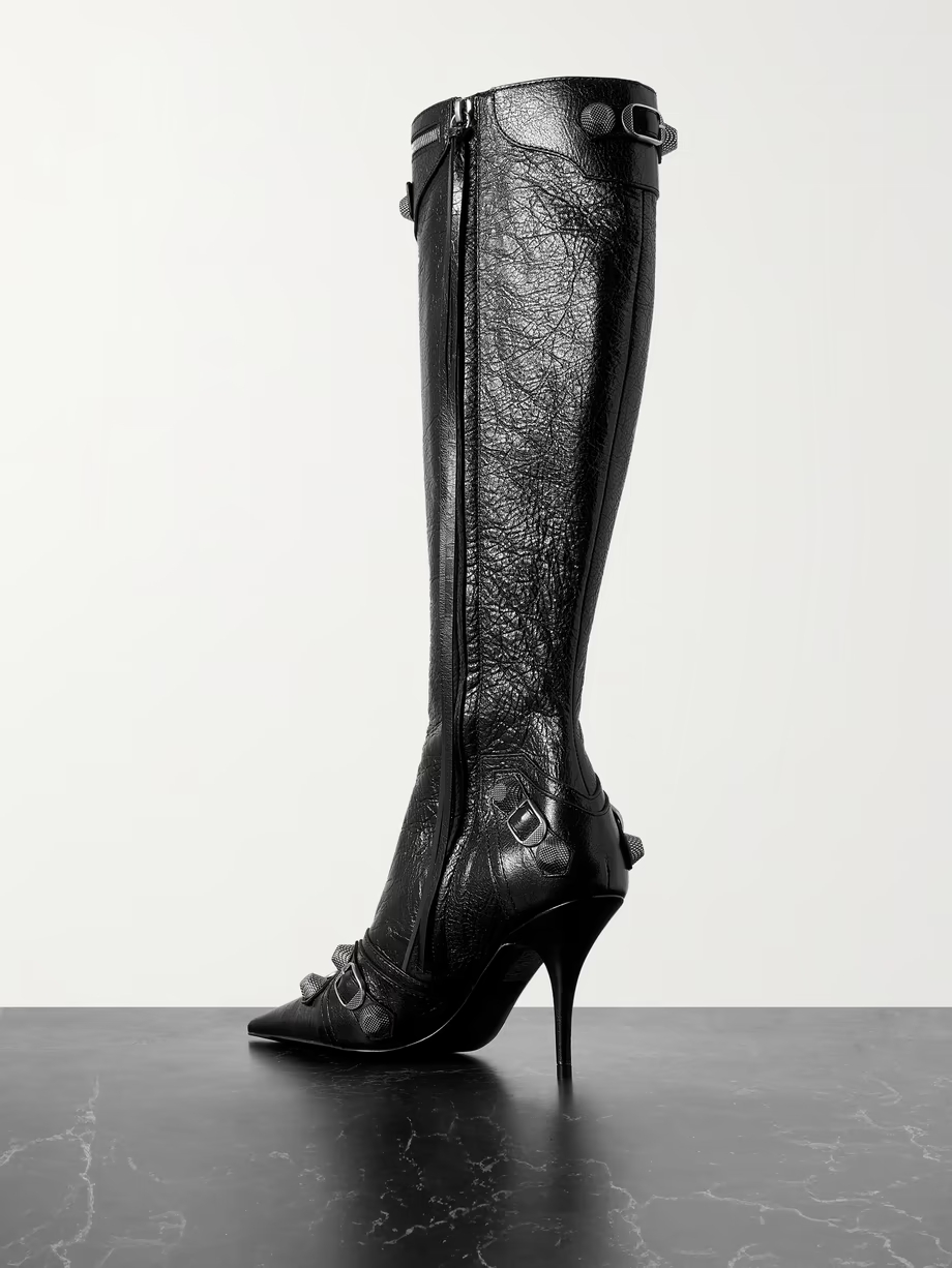 Cagole embellished textured-leather knee boots Cagole embellished textured-leather knee boots