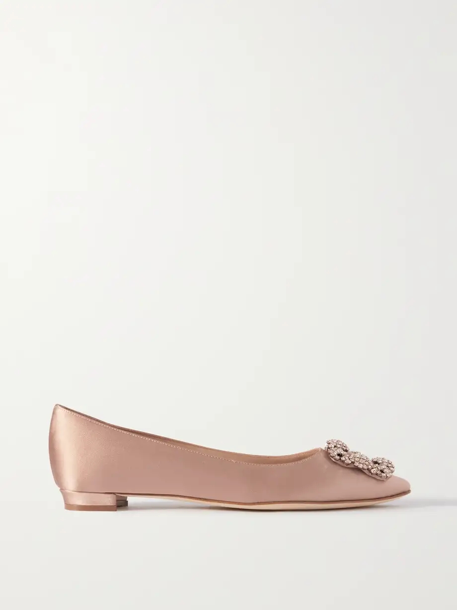 Hangisi crystal-embellished satin point-toe flats Hangisi crystal-embellished satin point-toe flats
