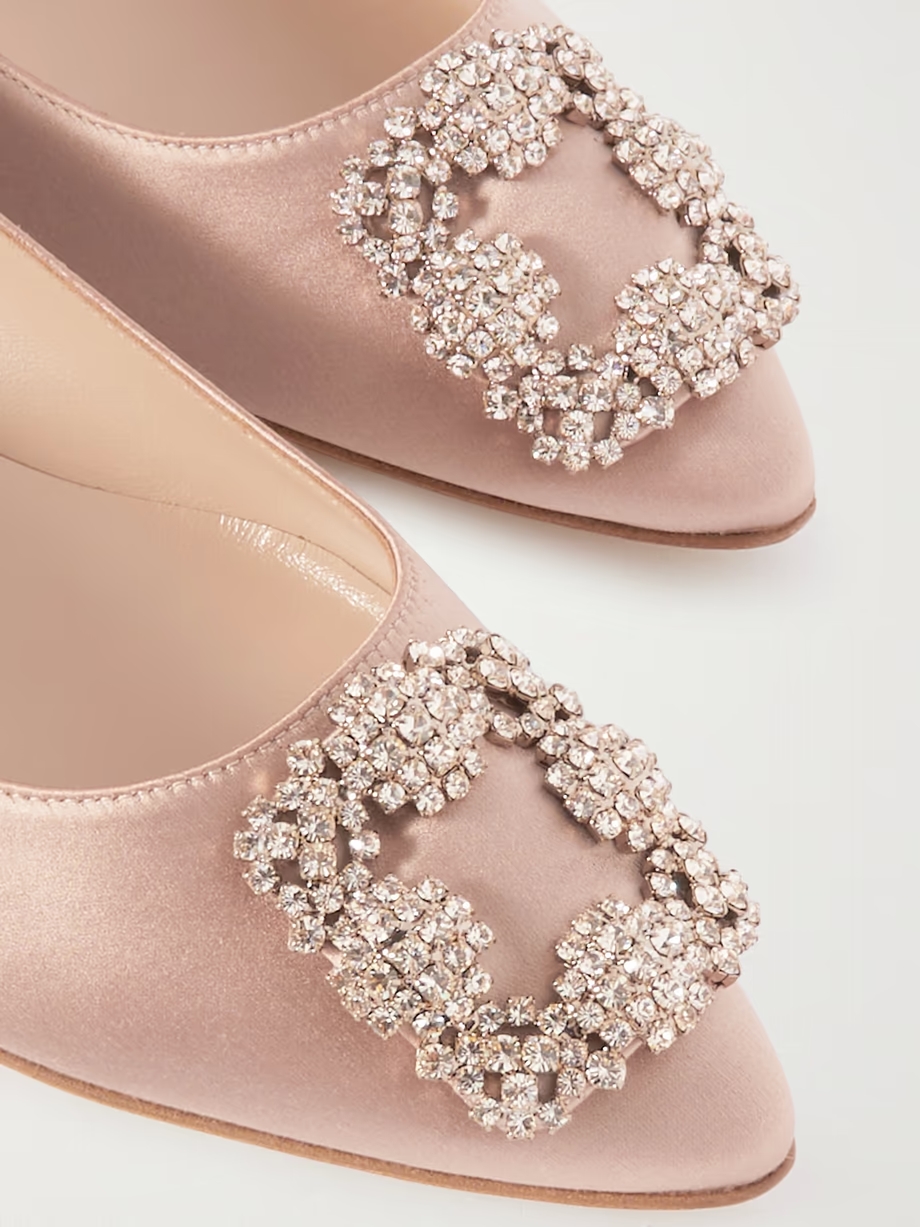 Hangisi crystal-embellished satin point-toe flats Hangisi crystal-embellished satin point-toe flats