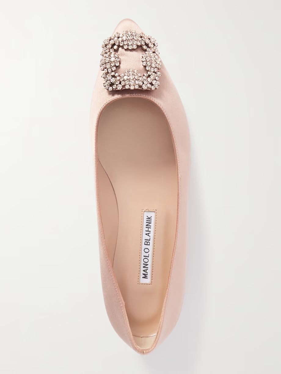 Hangisi crystal-embellished satin point-toe flats Hangisi crystal-embellished satin point-toe flats