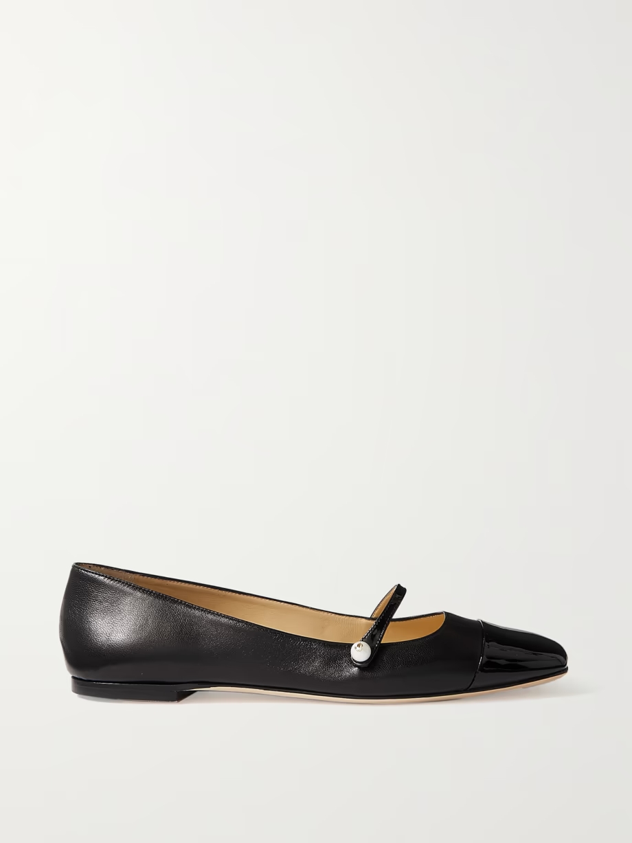 Elisa embellished patent-trimmed leather Mary Jane flats Elisa embellished patent-trimmed leather Mary Jane flats