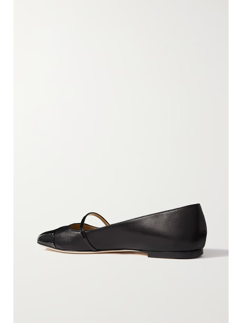 Elisa embellished patent-trimmed leather Mary Jane flats Elisa embellished patent-trimmed leather Mary Jane flats