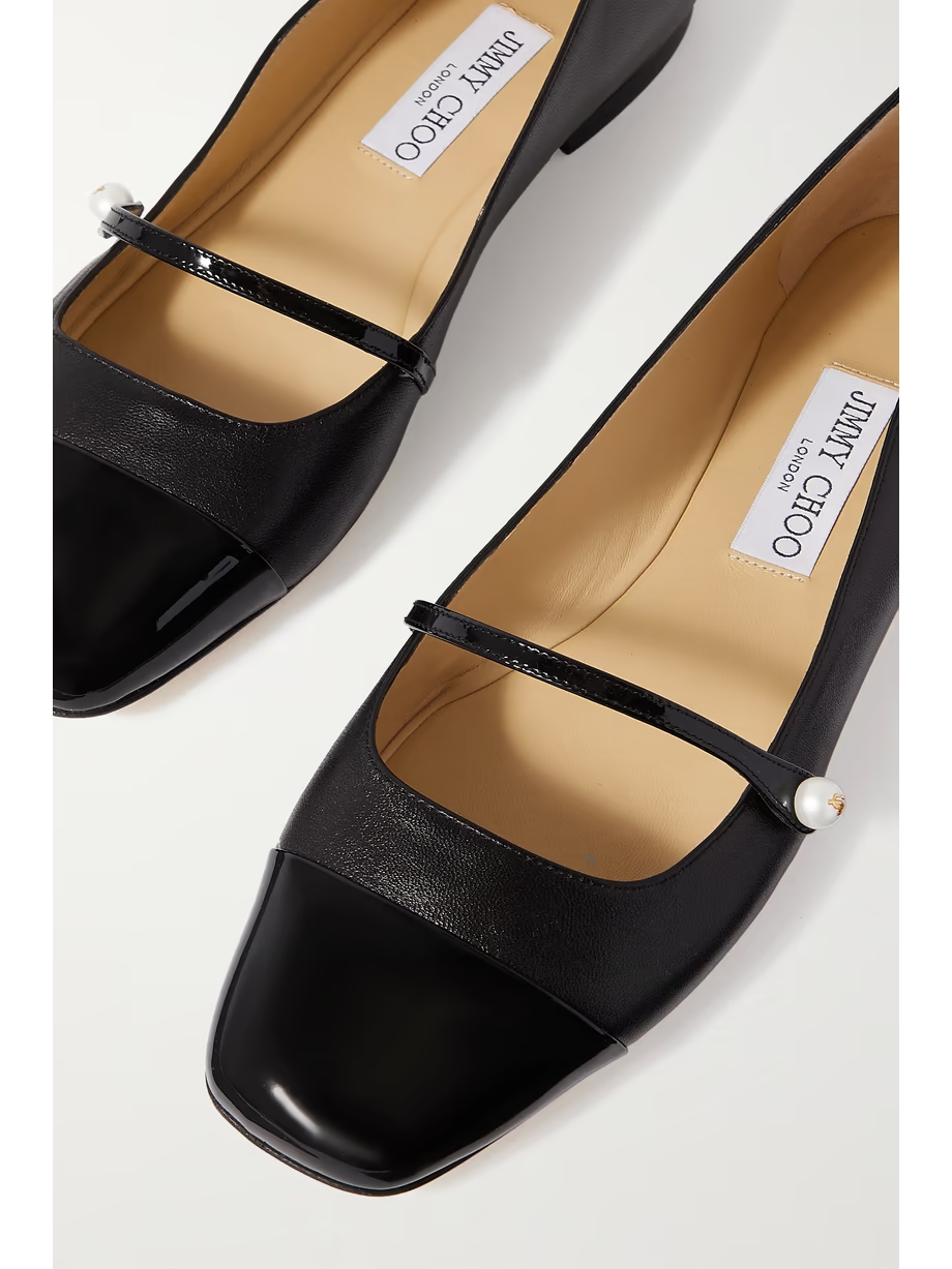 Elisa embellished patent-trimmed leather Mary Jane flats Elisa embellished patent-trimmed leather Mary Jane flats