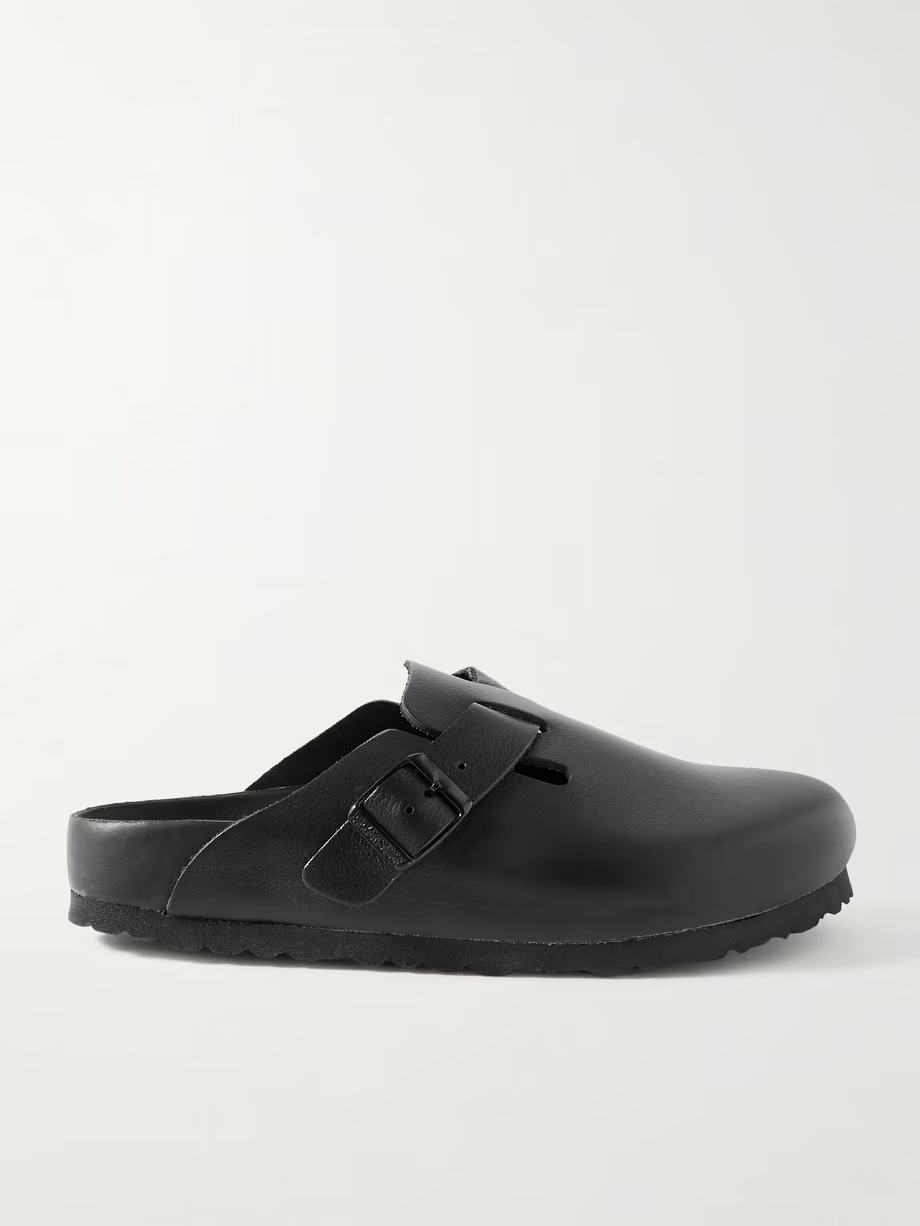 Boston suede-trimmed leather clogs Boston suede-trimmed leather clogs