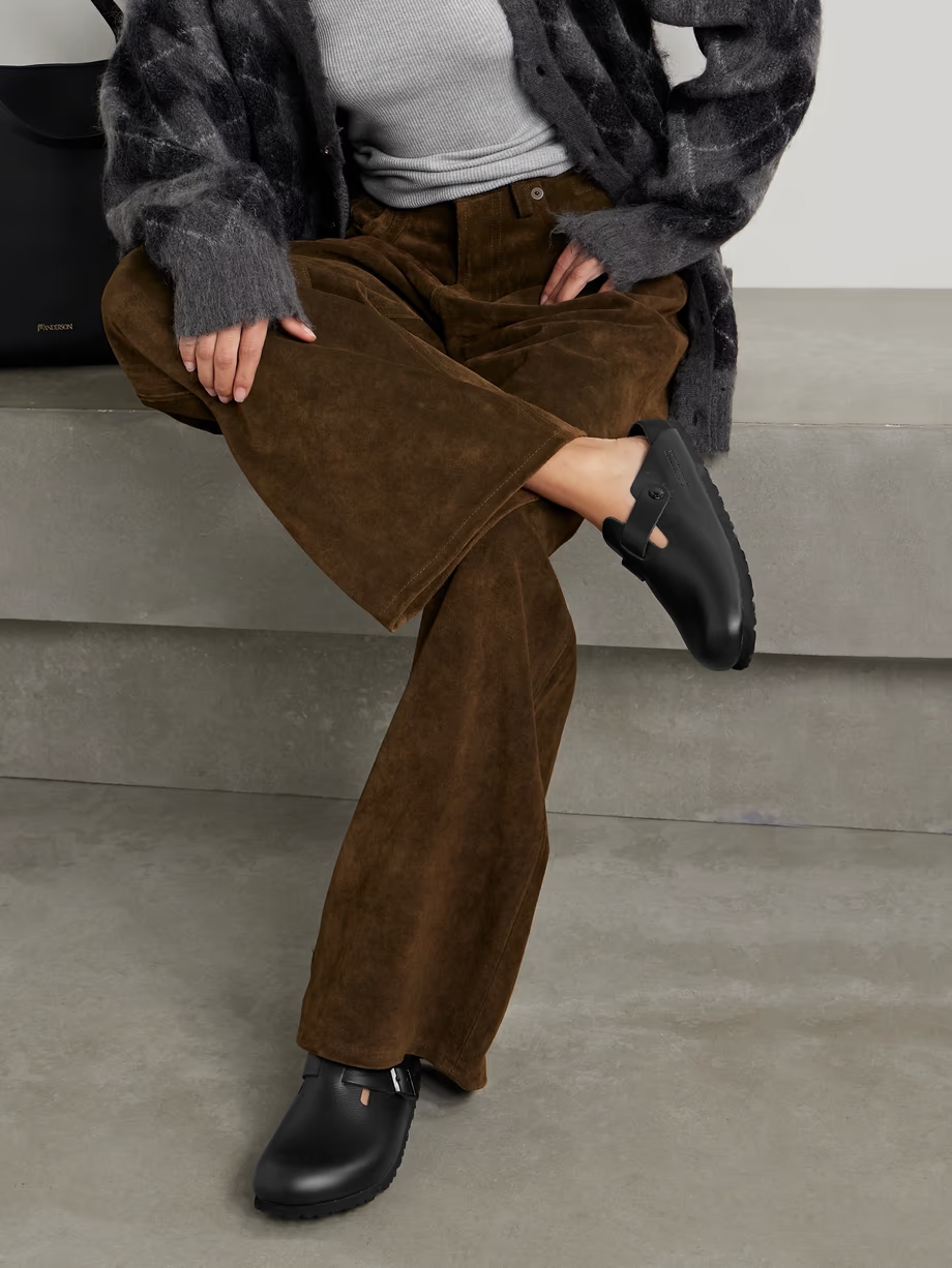 Boston suede-trimmed leather clogs Boston suede-trimmed leather clogs