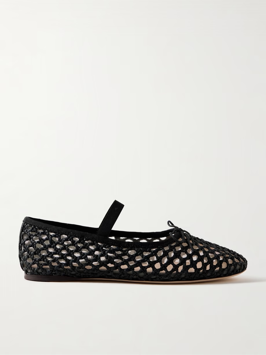 Leonie grosgrain-trimmed raffia Mary Jane ballet flats Leonie grosgrain-trimmed raffia Mary Jane ballet flats