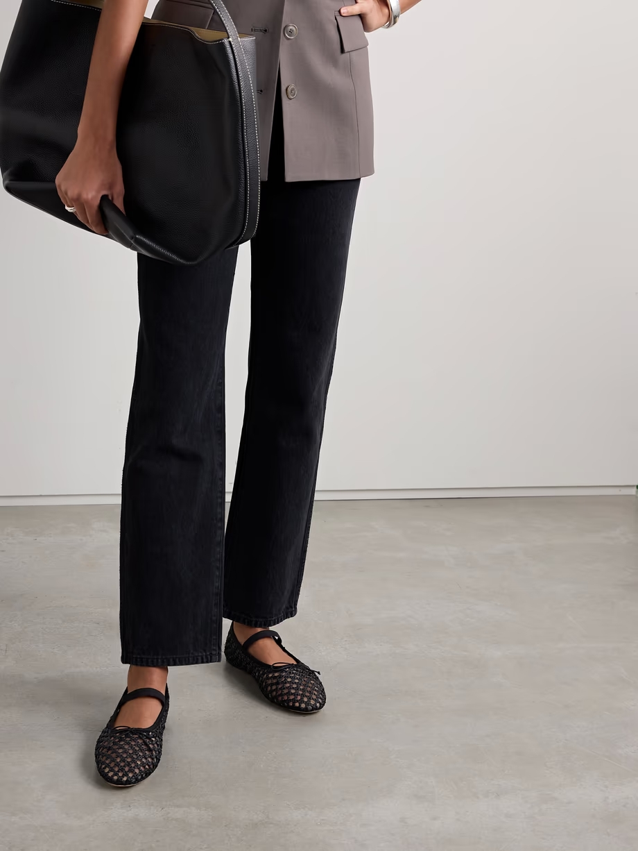 Leonie grosgrain-trimmed raffia Mary Jane ballet flats Leonie grosgrain-trimmed raffia Mary Jane ballet flats