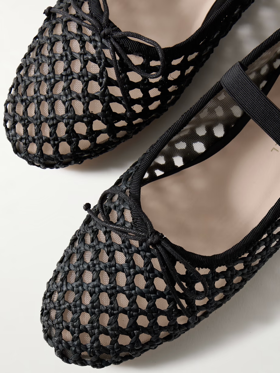 Leonie grosgrain-trimmed raffia Mary Jane ballet flats Leonie grosgrain-trimmed raffia Mary Jane ballet flats