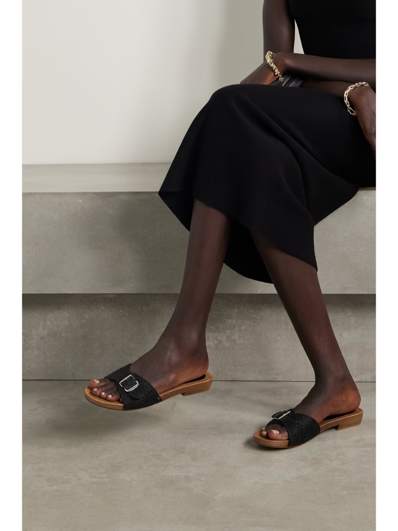 Clover buckled jute slides