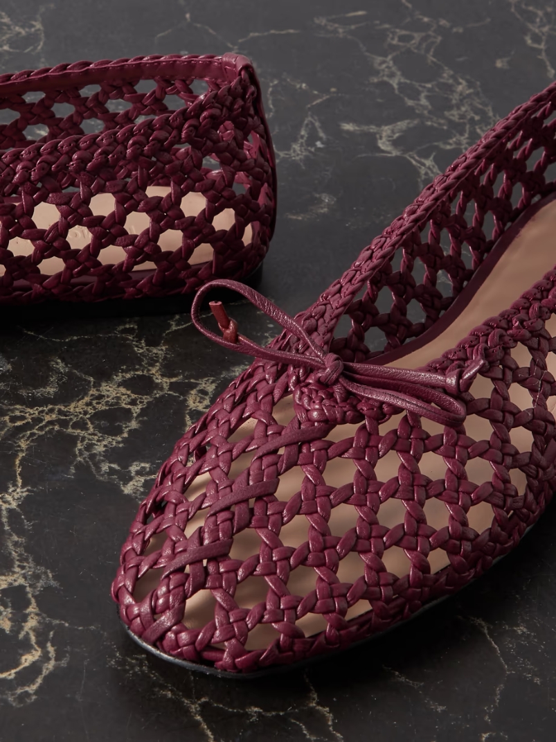 Regency bow-embellished woven leather ballet flats Regency bow-embellished woven leather ballet flats