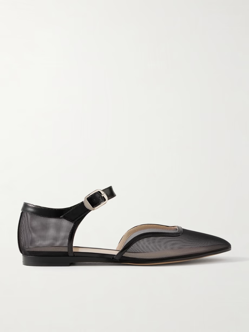 Leather-trimmed mesh Mary Jane ballet flats Leather-trimmed mesh Mary Jane ballet flats