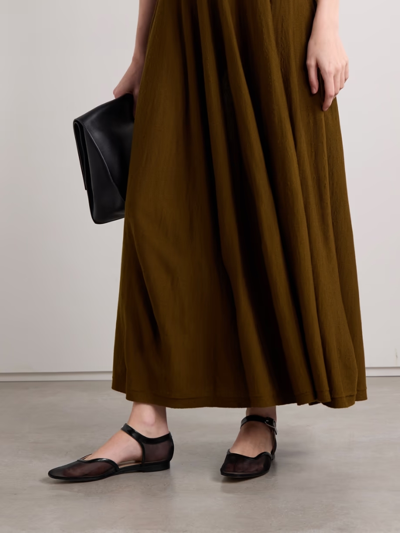 Leather-trimmed mesh Mary Jane ballet flats Leather-trimmed mesh Mary Jane ballet flats