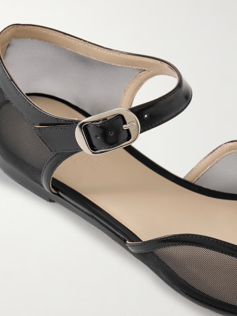 Leather-trimmed mesh Mary Jane ballet flats Leather-trimmed mesh Mary Jane ballet flats