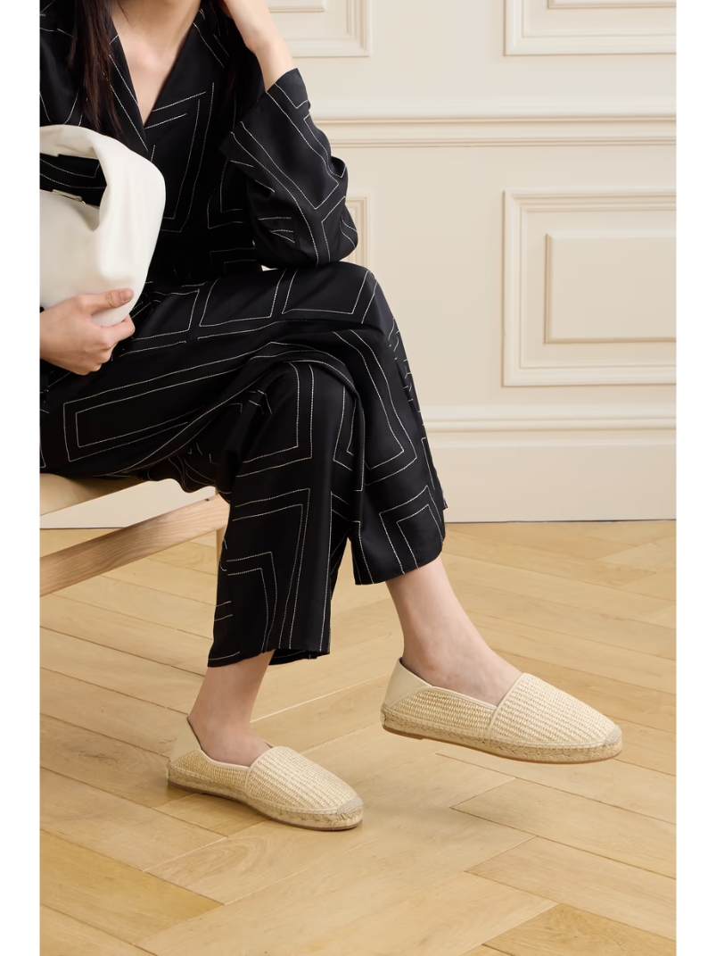 Espadra collapsible-heel leather-trimmed raffia espadrilles Espadra collapsible-heel leather-trimmed raffia espadrilles