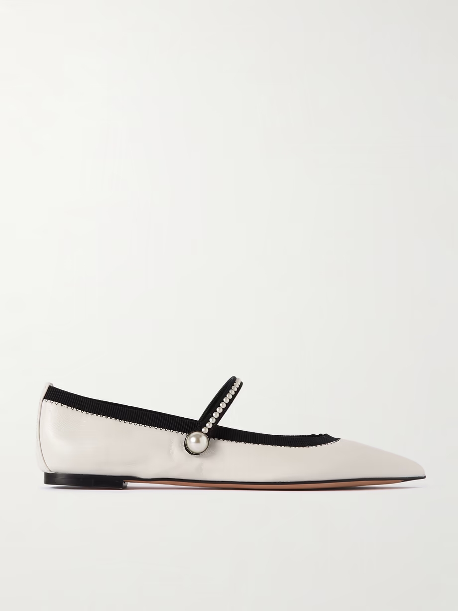 Romy embellished grosgrain-trimmed leather ballet flats Romy embellished grosgrain-trimmed leather ballet flats