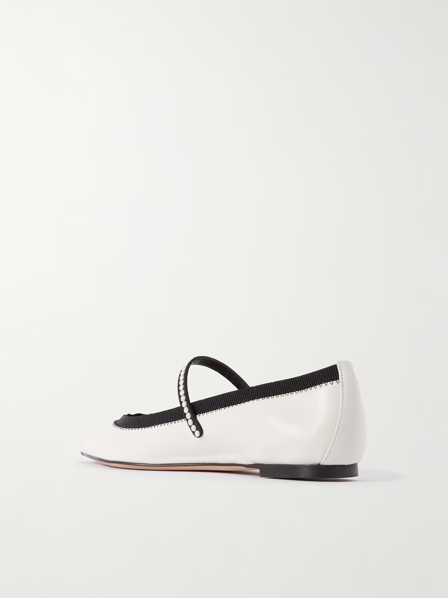 Romy embellished grosgrain-trimmed leather ballet flats Romy embellished grosgrain-trimmed leather ballet flats