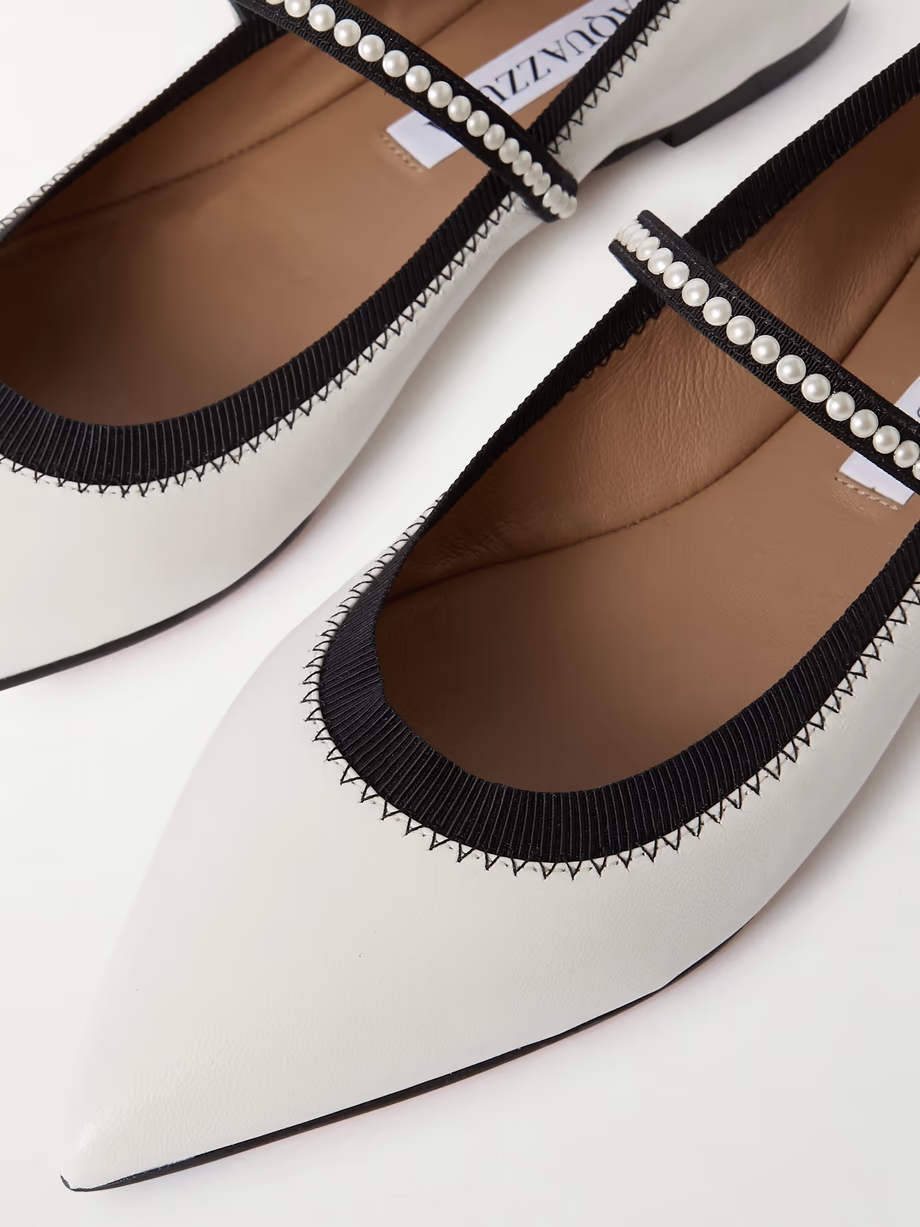 Romy embellished grosgrain-trimmed leather ballet flats Romy embellished grosgrain-trimmed leather ballet flats