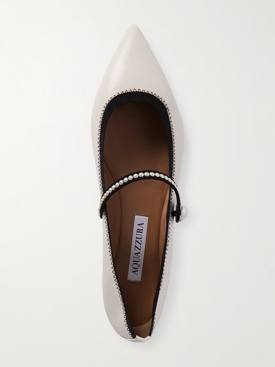 Romy embellished grosgrain-trimmed leather ballet flats Romy embellished grosgrain-trimmed leather ballet flats
